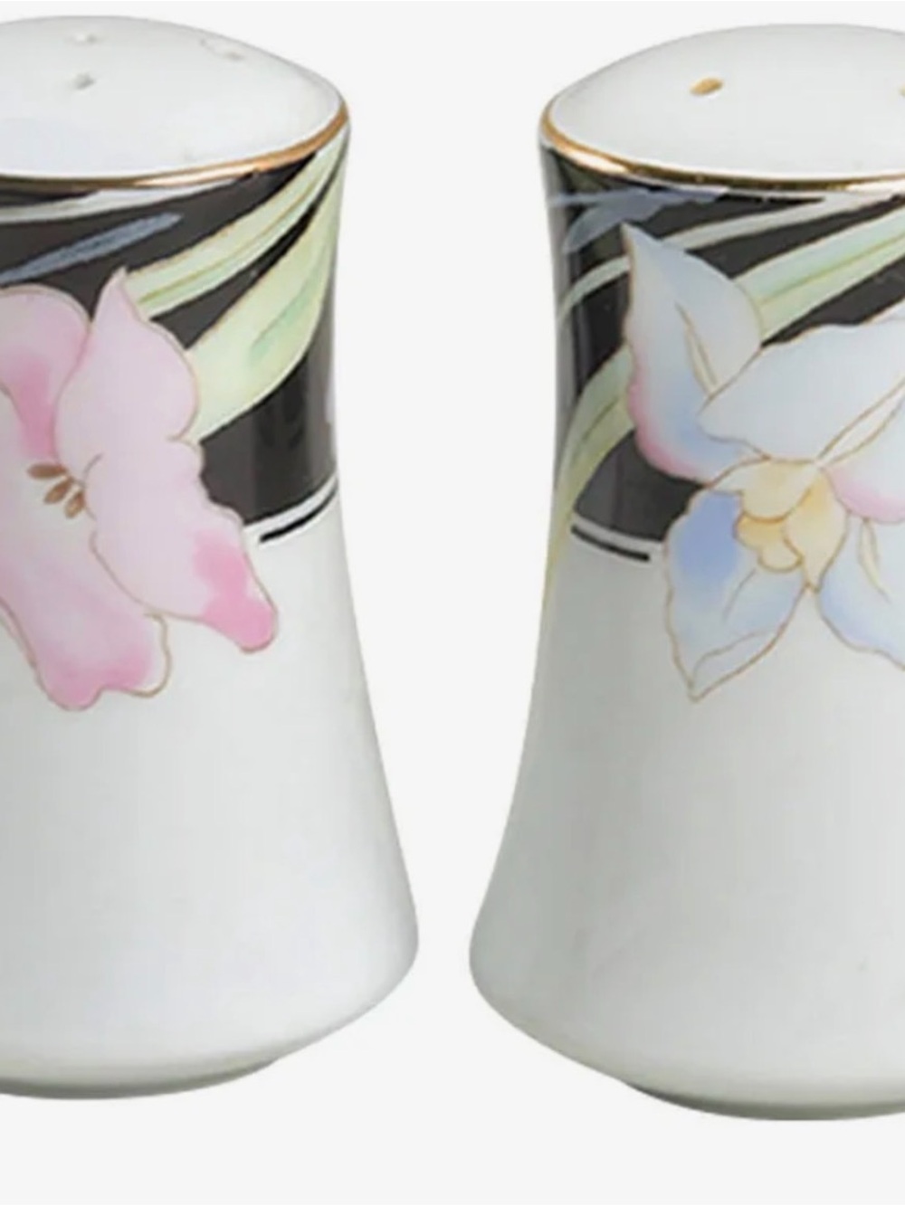 Porcelain Floral Salt and Pepper Shaker Set - White with Pink & Blue Flowers